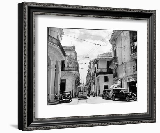 1930s-1940s Street Scene Cars Trolley Havana Cuba-null-Framed Photographic Print