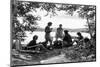 1930s 5 GIRLS AROUND CAMP FIRE NEAR LAKE CANOE SUMMER YOUTH ALGONQUIN PARK CANADA-H. Armstrong Roberts-Mounted Photographic Print