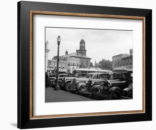 1930s Buses Cars Parked Small Town Square Claremont New Hampshire-null-Framed Photographic Print