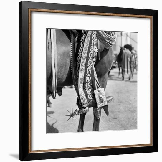 1930s Detail of Traditional Charro Cowboy Costume Embroidered Chaps Spurs Leather Boots in Horse-null-Framed Photographic Print