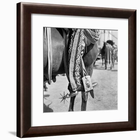 1930s Detail of Traditional Charro Cowboy Costume Embroidered Chaps Spurs Leather Boots in Horse-null-Framed Photographic Print