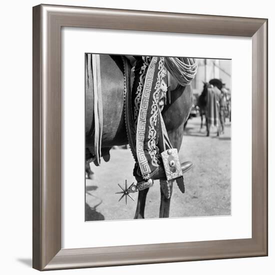 1930s Detail of Traditional Charro Cowboy Costume Embroidered Chaps Spurs Leather Boots in Horse-null-Framed Photographic Print