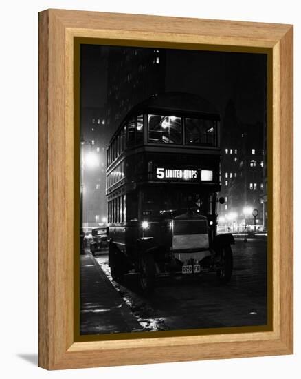 1930s Double Decker 5th Avenue Bus at Night Near Flatiron Building New York City-null-Framed Premier Image Canvas