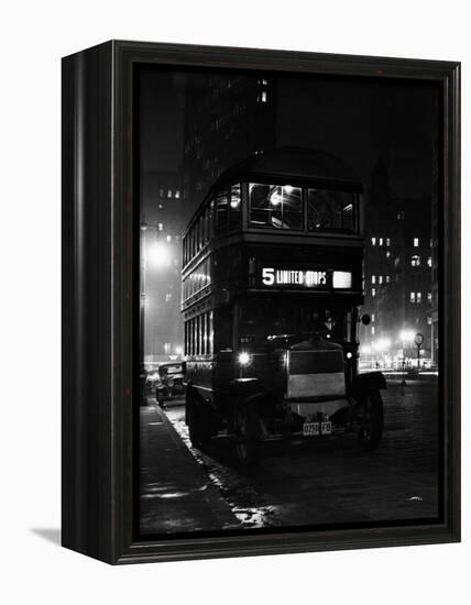 1930s Double Decker 5th Avenue Bus at Night Near Flatiron Building New York City-null-Framed Premier Image Canvas