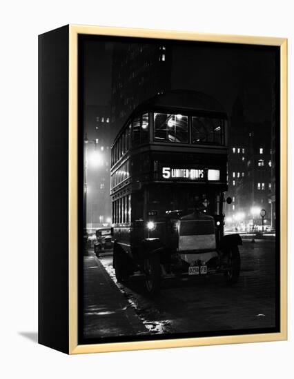 1930s Double Decker 5th Avenue Bus at Night Near Flatiron Building New York City-null-Framed Premier Image Canvas