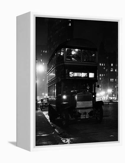 1930s Double Decker 5th Avenue Bus at Night Near Flatiron Building New York City-null-Framed Premier Image Canvas