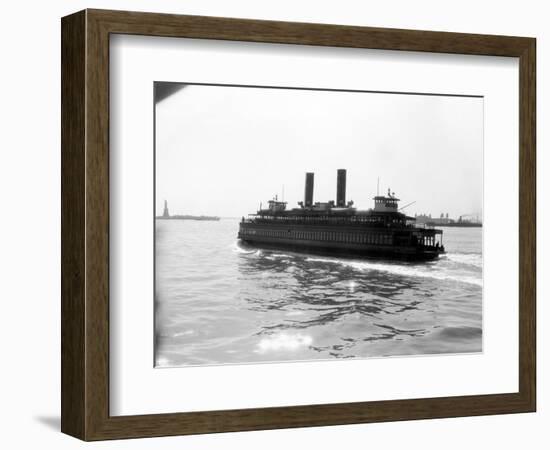 1930s Ferry Boat with Two Smoke Stacks Viewed from the Stern Statue of Liberty on Horizon New York-null-Framed Photographic Print