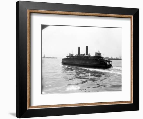 1930s Ferry Boat with Two Smoke Stacks Viewed from the Stern Statue of Liberty on Horizon New York-null-Framed Photographic Print