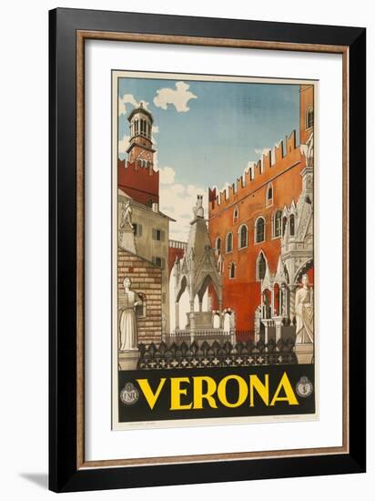 1930s Italian Travel Poster with Scaliger Tombs, Verona-null-Framed Giclee Print