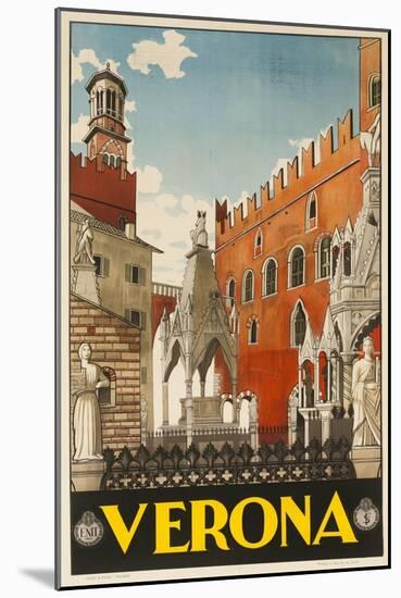 1930s Italian Travel Poster with Scaliger Tombs, Verona-null-Mounted Giclee Print