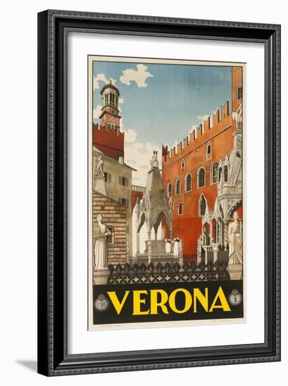 1930s Italian Travel Poster with Scaliger Tombs, Verona-null-Framed Giclee Print