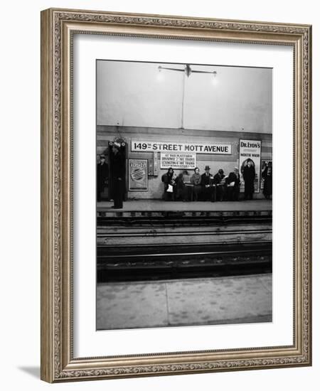 1930s Men and Women Waiting for Subway Train 149th Street Mott Avenue Bronx New York City-null-Framed Photographic Print