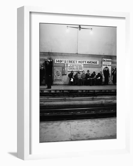 1930s Men and Women Waiting for Subway Train 149th Street Mott Avenue Bronx New York City-null-Framed Photographic Print