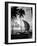 1930s Single Catamaran on Tropical Beach at Sunset Palm Trees Sri Lanka-null-Framed Photographic Print