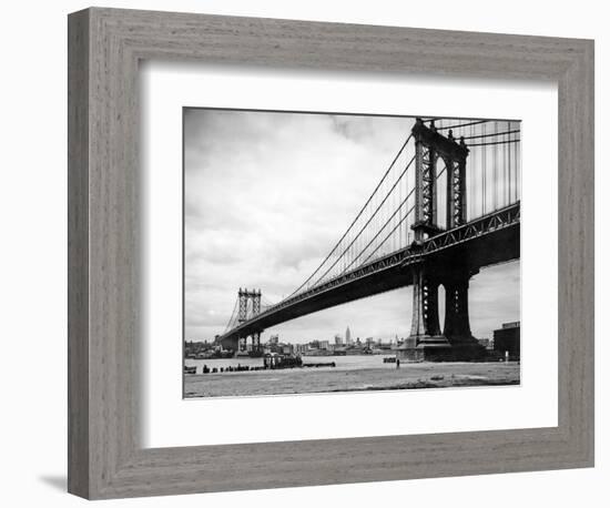 1930s View of Manhattan Bridge across East River from Brooklyn New York City-null-Framed Photographic Print