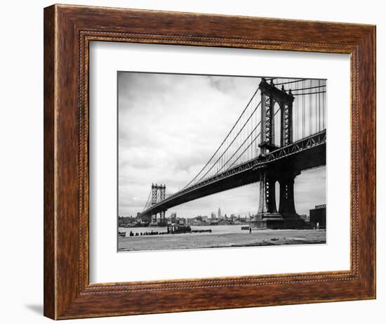 1930s View of Manhattan Bridge across East River from Brooklyn New York City-null-Framed Photographic Print