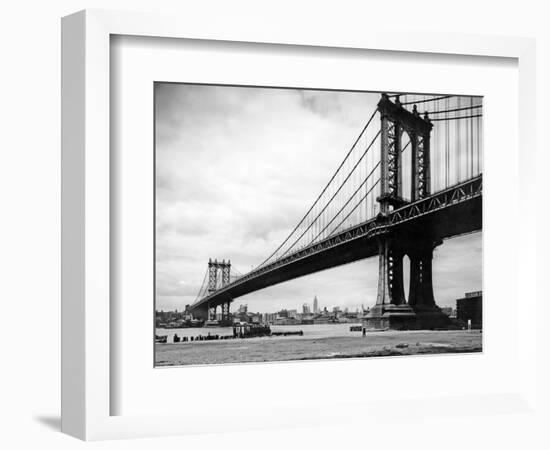 1930s View of Manhattan Bridge across East River from Brooklyn New York City-null-Framed Photographic Print