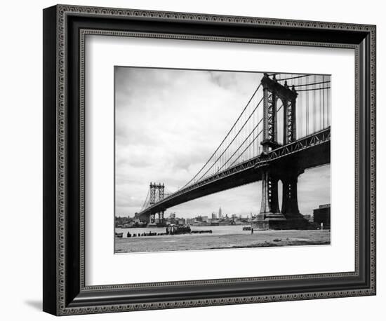 1930s View of Manhattan Bridge across East River from Brooklyn New York City-null-Framed Photographic Print