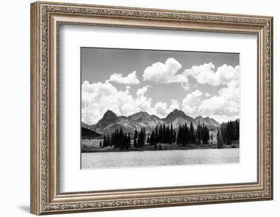 1930s Western North America Mountain Range Skyline and Lake in Foreground-null-Framed Photographic Print