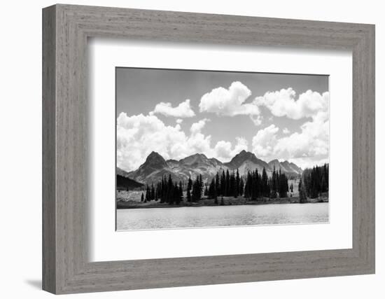 1930s Western North America Mountain Range Skyline and Lake in Foreground-null-Framed Photographic Print