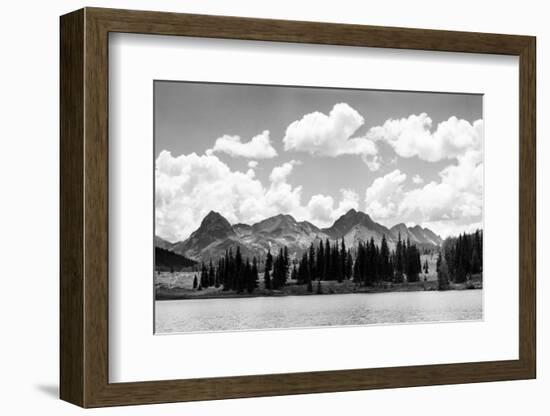 1930s Western North America Mountain Range Skyline and Lake in Foreground-null-Framed Photographic Print