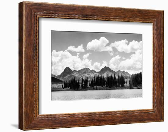 1930s Western North America Mountain Range Skyline and Lake in Foreground-null-Framed Photographic Print