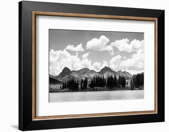 1930s Western North America Mountain Range Skyline and Lake in Foreground-null-Framed Photographic Print
