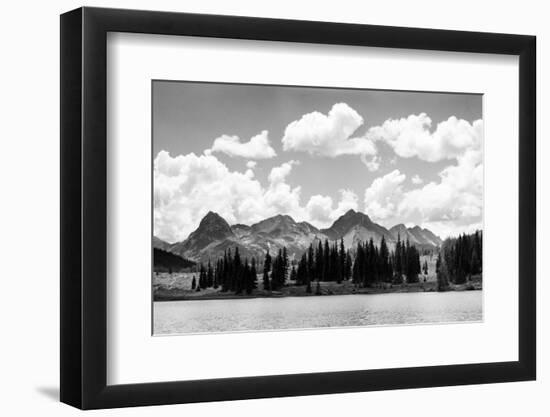 1930s Western North America Mountain Range Skyline and Lake in Foreground-null-Framed Photographic Print