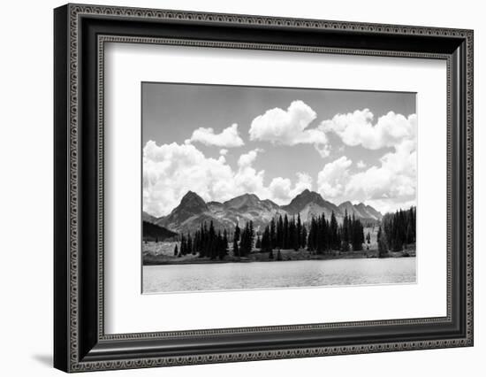 1930s Western North America Mountain Range Skyline and Lake in Foreground-null-Framed Photographic Print