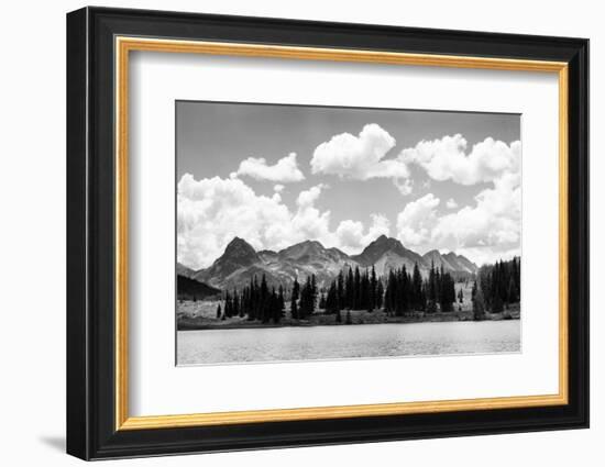 1930s Western North America Mountain Range Skyline and Lake in Foreground-null-Framed Photographic Print