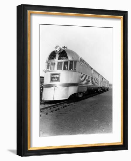 1930s Zephyr Train Engine Cars in Perspective Burlington Route Railroad-null-Framed Photographic Print