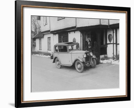 1931 Triumph Scorpion Outside the Bell Inn, Hurley, Berkshire, (C1931)-null-Framed Photographic Print