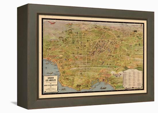 1932, Los Angeles Tourist Map, California, United States-null-Framed Premier Image Canvas