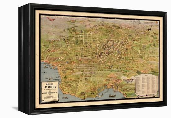 1932, Los Angeles Tourist Map, California, United States-null-Framed Premier Image Canvas