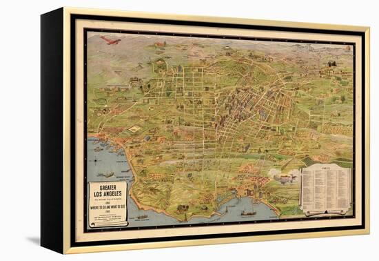 1932, Los Angeles Tourist Map, California, United States-null-Framed Premier Image Canvas