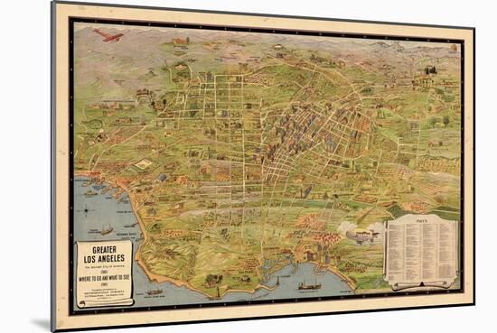 1932, Los Angeles Tourist Map, California, United States-null-Mounted Giclee Print