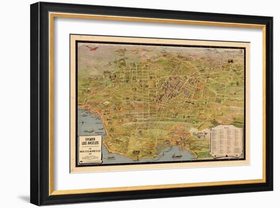 1932, Los Angeles Tourist Map, California, United States-null-Framed Giclee Print