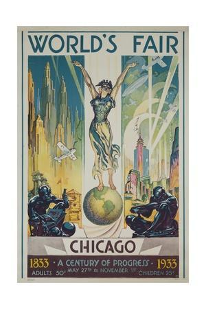 Vintage Art Deco Era Poster Chicago World/'s Fair 1930s Print Picture USA Retro