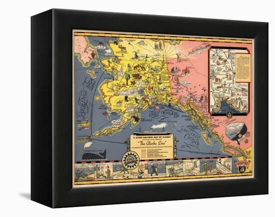 1934, Alaska State Map from Steamship Line, Alaska, United States-null-Framed Premier Image Canvas