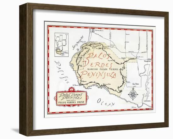 1935 Promotional Map for the Palos Verdes Peninsula-null-Framed Giclee Print