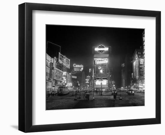 1935 Times Square Lighted at Night Broadway's Great White Way NYC-null-Framed Photographic Print