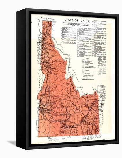 1937, Idaho State Map, Idaho, United States-null-Framed Premier Image Canvas