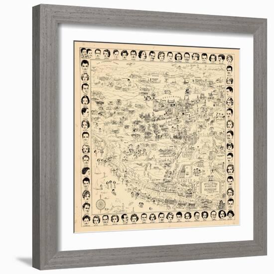 1937, Los Angeles Movie Star Map, California, United States-null-Framed Giclee Print