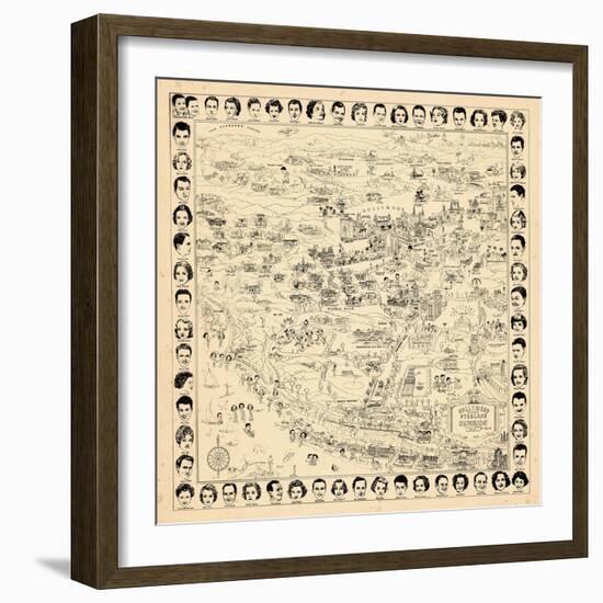 1937, Los Angeles Movie Star Map, California, United States-null-Framed Giclee Print