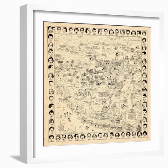 1937, Los Angeles Movie Star Map, California, United States-null-Framed Giclee Print