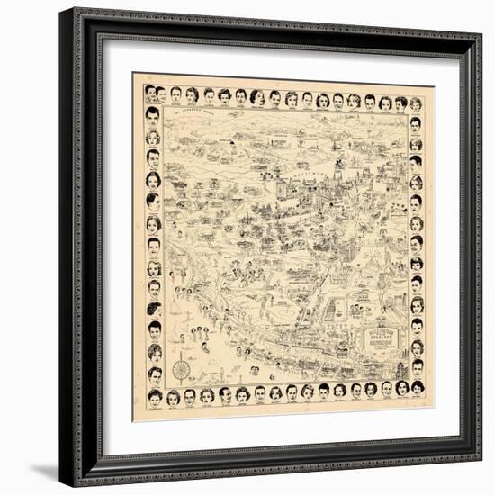 1937, Los Angeles Movie Star Map, California, United States-null-Framed Giclee Print