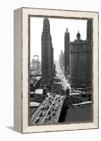 1940s Downtown Skyline Michigan Avenue Chicago, Illinois-null-Framed Premier Image Canvas