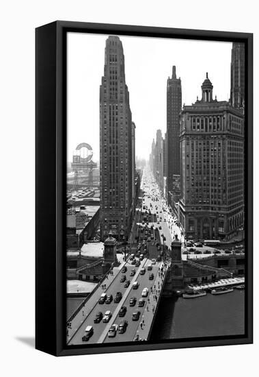 1940s Downtown Skyline Michigan Avenue Chicago, Illinois-null-Framed Premier Image Canvas