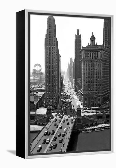 1940s Downtown Skyline Michigan Avenue Chicago, Illinois-null-Framed Premier Image Canvas