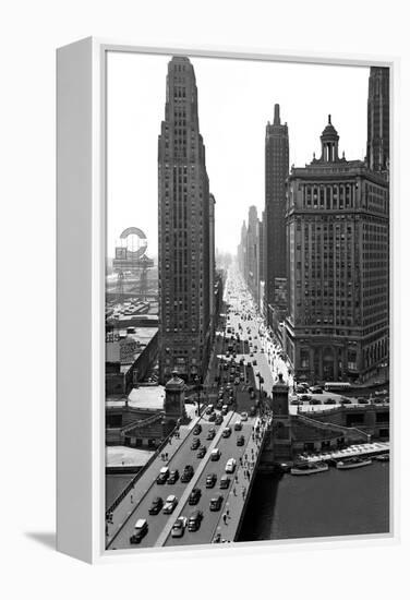 1940s Downtown Skyline Michigan Avenue Chicago, Illinois-null-Framed Premier Image Canvas